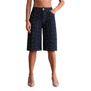 BOLD elements Women’s Dark Denim Bermuda Shorts with Rhinestone Accents SZ 16